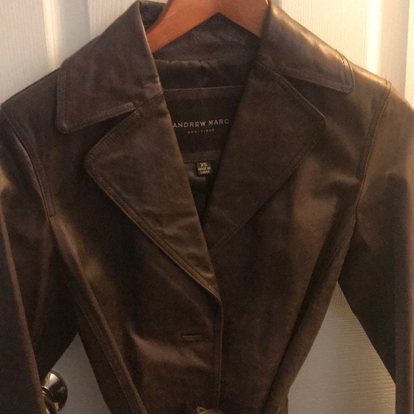 Brown Leather Trench Coat - Picture 2 of 4